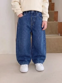 Genkimix Kids Young Boy Elastic Waist Straight Leg Jeans - Medium Wash - View 5