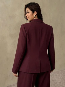 Auralis New Autumn/Winter Plus Size Elegant Commute High-End Occasion Purple-Red Long Sleeve Metal Button Decor Blazer/Party/Birthday Banquet Fall/Winter - Red Violet - View 4