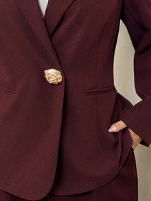 Auralis New Autumn/Winter Plus Size Elegant Commute High-End Occasion Purple-Red Long Sleeve Metal Button Decor Blazer/Party/Birthday Banquet Fall/Winter - Red Violet - View 8
