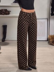 SHEIN Tall Women's Polka Dot Pattern Washed Straight Leg Jeans - Multicolor - View 3
