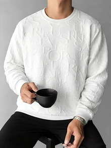Daypath Men's Minimalist White Jacquard Sweatshirt, 3D Embossed Texture, Premium Casual Top For Fashion Young Guys - White - View 1