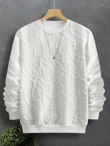 Daypath Men's Minimalist White Jacquard Sweatshirt, 3D Embossed Texture, Premium Casual Top For Fashion Young Guys - White - View 3