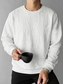 Daypath Men's Minimalist White Jacquard Sweatshirt, 3D Embossed Texture, Premium Casual Top For Fashion Young Guys - White - View 2