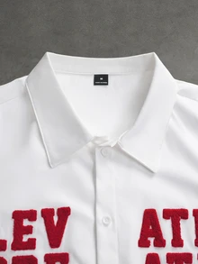 INCRYTM Men's Letter Pattern Single-Breasted Casual Daily Short Sleeve Shirt - White - View 5