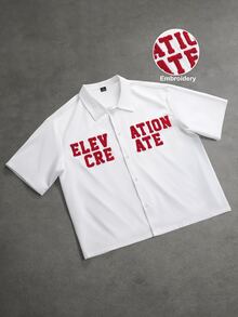 INCRYTM Men's Letter Pattern Single-Breasted Casual Daily Short Sleeve Shirt - White - View 2