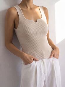 Sprig & Strand Top tank de cuello de muesca tejido de canalé - Albaricoque - Ver 5