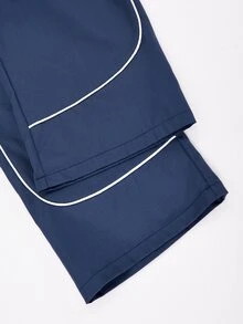 SHEIN 青少年女孩秋季套裝 2件組 藍色外套套裝，寬鬆休閒，拼色，假日穿搭 - 藏蓝色 - 查看 8
