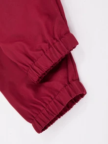SHEIN 青少年女孩秋季套裝 2件組 寬鬆休閒拼接色卡通拉鍊開襟外套、寬腿運動束口褲/工裝褲 街頭風字母印花 - 酒紅色 - 查看 8