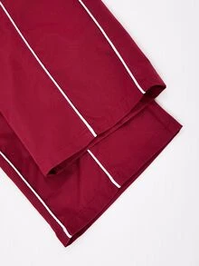 SHEIN 青少年女孩秋季套裝 2件組 寬鬆休閒拼接色卡通拉鍊開襟外套、寬腿運動束口褲/工裝褲 街頭風字母印花 - 酒紅色 - 查看 6