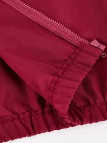 SHEIN 青少年女孩秋季套裝 2件組 寬鬆休閒拼接色卡通拉鍊開襟外套、寬腿運動束口褲/工裝褲 街頭風字母印花 - 酒紅色 - 查看 7