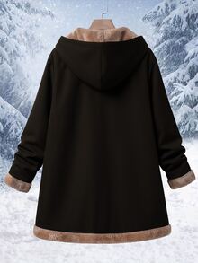 SHEIN Clasi Plus Size Long Thermal Lined Hooded Jacket - Black - View 2