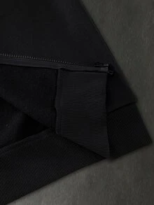 SHEIN 青少年男孩拼色條紋連帽拉鍊運動衫與慢跑褲2件套，休閒運動寬鬆外套與錐形長褲，保暖內裡，時尚街頭風日常穿搭 - 黑色 - 查看 6