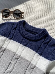 SHEIN 兒童小男孩休閒韓系學院風圓領針織衫，適合通勤、上學、日常穿著、外出、運動，秋冬款 - 藍色 - 查看 5