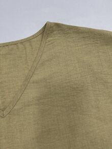 SHEIN Franclia 女款簡約休閒舒適寬鬆亞麻襯衫上衣 - 卡其色 - 查看 9