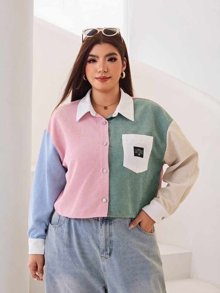 Solflare Women's Plus Size Denim Contrast Color Single-Breasted Jacket - Multicolor - View 4