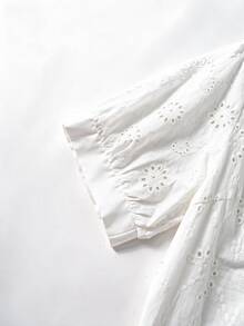 EMERY ROSE 大尺碼女款鏤空刺繡圓領短袖休閒上衣 - 秋冬新品，春季田園風 - 白色 - 查看 5