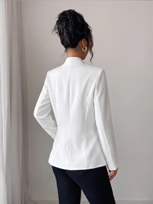SHEIN Raffinéa 女款米色立領拼接腰線西裝外套:優雅單扣西裝夾克,適合春季、秋季 - 白色 - 查看 3