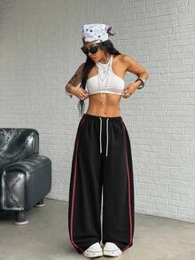 StreetHx 女士抽绳腰带休闲宽松哈伦裤 - 黑色 - 查看 4