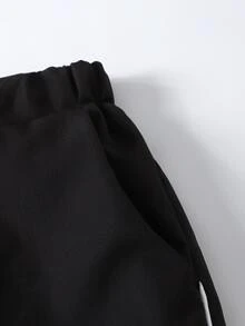 SHEIN Casuvi Kids 青少年男孩休閒運動風字母織帶拼接設計直筒長褲 - 黑色 - 查看 7