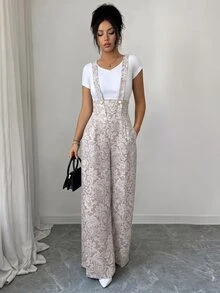 Celisse 女款優雅蕾絲圖案秋冬露背長褲，適合聖誕節、萬聖節及派對場合 - 白色 - 查看 4