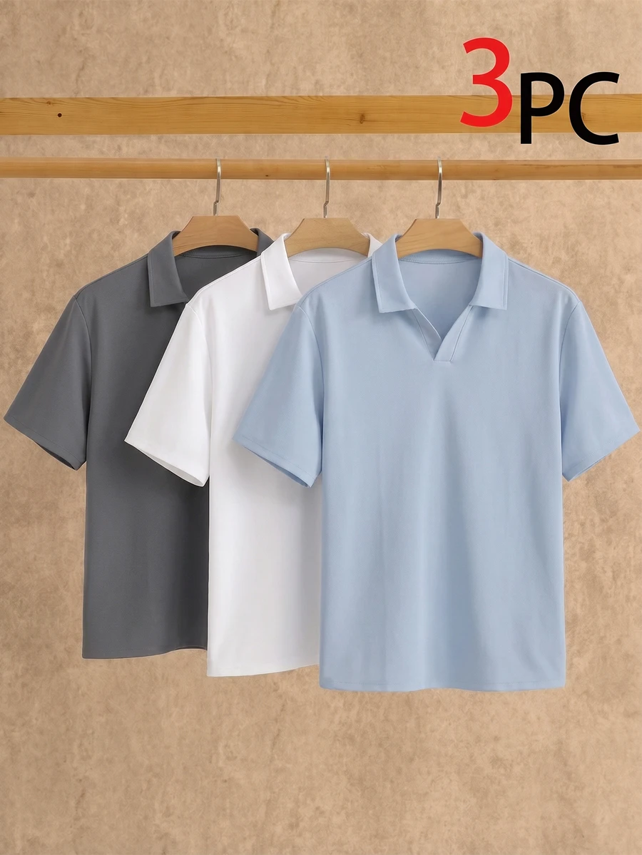 HIMLAND 3件組夏季男士極簡冰絲觸感短袖 Polo 衫 - 彩色 - 查看 1