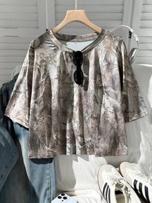 Comfortcana Summer Snow Wash Plus Size Short Sleeve T-Shirt Vacation Brown - Multicolor - View 8