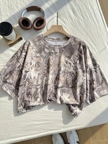 Comfortcana Summer Snow Wash Plus Size Short Sleeve T-Shirt Vacation Brown - Multicolor - View 6