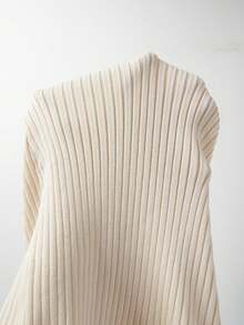 SHEIN Holidaya New Spring Dress Women Summer Elegant Cream White Ribbed Knit Mini Dress – Sleeveless Round Neck, Double Ruffle Hem, Bodycon Silhouette Vacation - Apricot - View 4