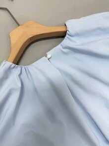 INAWLY 女士纯蓝色无袖时尚上衣 - 藍色 - 查看 3