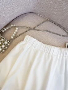 Resyla Women's Solid Color Waist Cinching Skirt, Spring/Summer - White - View 7