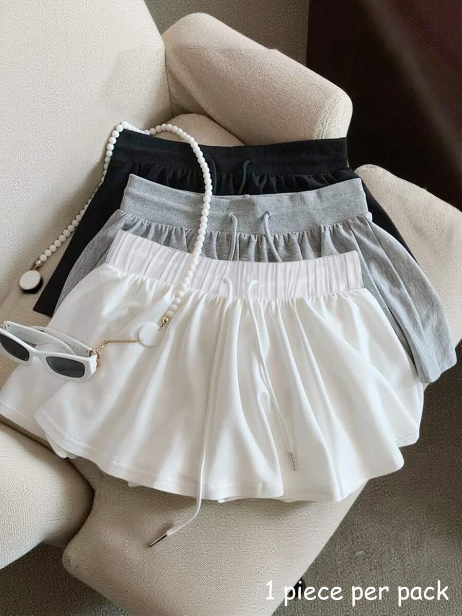 Resyla Women's Solid Color Waist Cinching Skirt, Spring/Summer - White - View 1