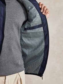 Courvante 男士斜口袋拉鍊連帽填充外套，秋冬商務日常通勤穿搭 - 藏蓝色 - 查看 6