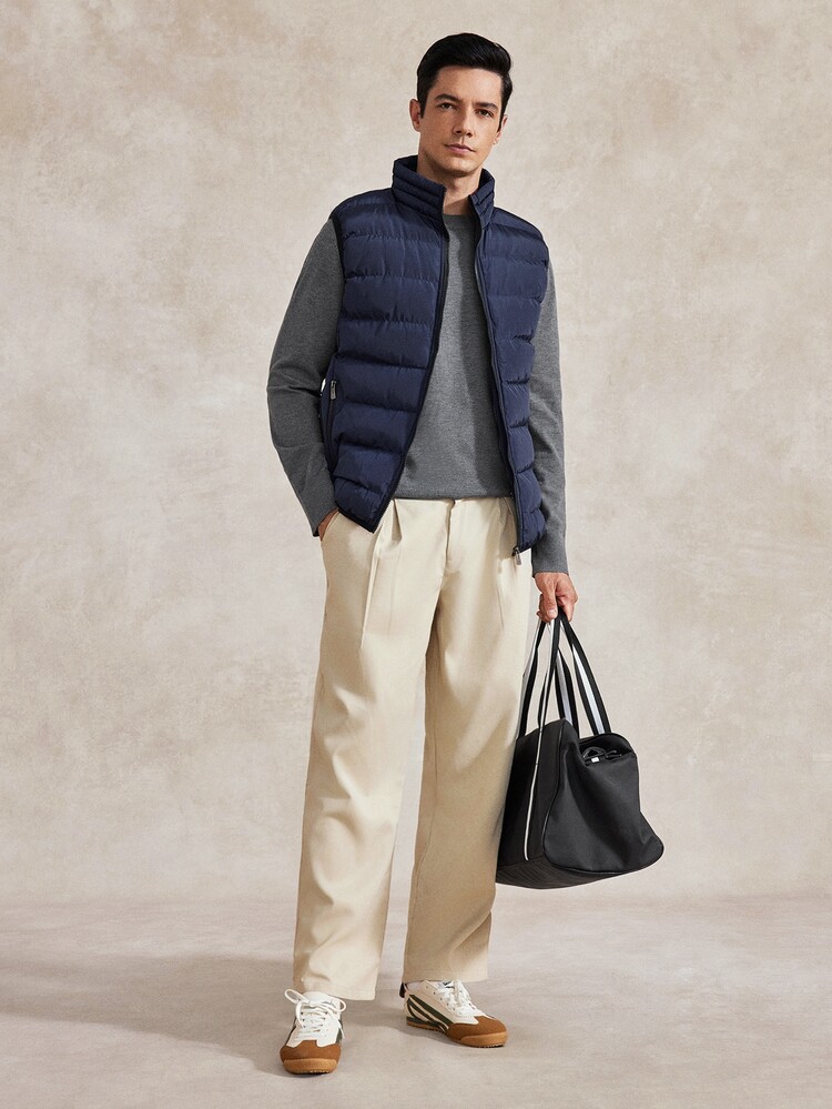 Courvante Men Slant Pocket Zip Up Vest Padded Coat, Fall/Winter Business Daily Commute‌ - Navy Blue - View 7