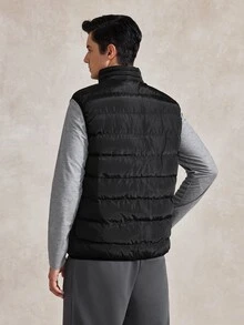 Courvante Herr västjacka med ginghamfoder, dragkedja, enfärgad, casual quiltad jacka för utgång, höst och vinter, affärsbruk och daglig pendling - Svart - Visa 3