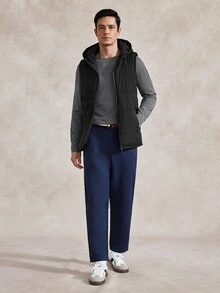 Courvante Men Zip Up Sleeveless Hooded Padded Coat Plain Going Out Basic Quilted Jacket, For Fall Winter Business Daily Commute‌ - Black - View 2