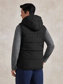 Courvante Men Zip Up Sleeveless Hooded Padded Coat Plain Going Out Basic Quilted Jacket, For Fall Winter Business Daily Commute‌ - Black - View 3
