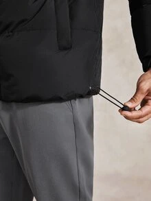 Courvante 男士長袖素色立領冬季大衣，素色抓絨保暖冬裝外套，適合秋季商務日常通勤 - 黑色 - 查看 6