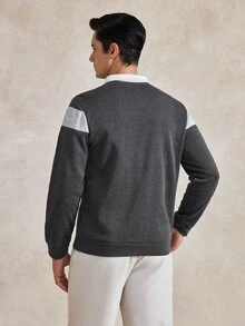 Courvante Men's Minimalist Versatile Zip-Up Striped Colorblock Long Sleeve Sweatshirt Fall - Multi-Color - View 3