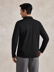 Courvante 男士四分之一拉鍊長袖 Polo 衫，秋季，正式 - 黑色 - 查看 3