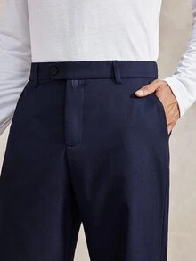 Courvante 男士深藍色西裝長褲，夏季商務休閒辦公西裝褲，正式素色長褲，適合通勤、旅行、典禮、教師節禮物、商務日常通勤 - 藏蓝色 - 查看 4