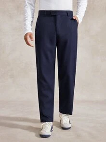 Courvante 男士深藍色西裝長褲，夏季商務休閒辦公西裝褲，正式素色長褲，適合通勤、旅行、典禮、教師節禮物、商務日常通勤 - 藏蓝色 - 查看 5