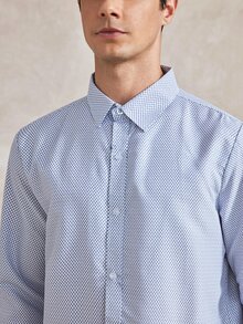 Courvante 男士單排扣修身休閒長袖正裝襯衫，適合通勤與商務，夏季淺藍色男士襯衫，秋季，儀式日常通勤 - 藍白色 - 查看 6