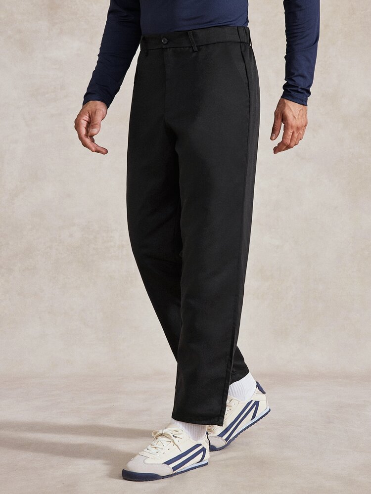 Courvante 1pc Mature Casual Men's Pants, Black Cavalry Slant, Commute Versatile, Fashionable & Comfortable, Boyfriend Gift, Husband Gift, Anniversary Gift - Pure Black - View 6