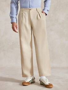 Courvante Men's Khaki Turn-Down Collar Elastic Hem Loose Long Pants Casual 2 Pieces Set Fall - Khaki - View 6