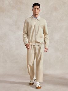 Courvante Men's Khaki Turn-Down Collar Elastic Hem Loose Long Pants Casual 2 Pieces Set Fall - Khaki - View 8