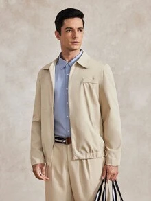 Courvante Men's Khaki Turn-Down Collar Elastic Hem Loose Long Pants Casual 2 Pieces Set Fall - Khaki - View 4