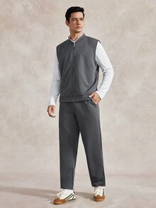 Courvante Men's Casual Zipper Jacket Dark Grey,Autumn,Streetwear,Work,Versatile Co Ord Set,Tracksuit Set,Jogging Set,Sweatsuit Gym Clothes,Simple Daily Leisure - Dark Gray - View 8