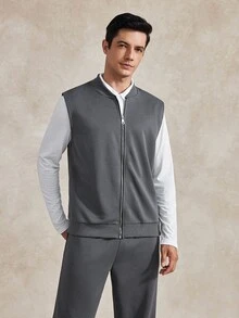 Courvante Men's Casual Zipper Jacket Dark Grey,Autumn,Streetwear,Work,Versatile Co Ord Set,Tracksuit Set,Jogging Set,Sweatsuit Gym Clothes,Simple Daily Leisure - Dark Gray - View 4