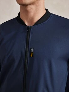 Courvante 男士純色極簡休閒拉鍊長袖夾克外套 防風衣/戶外防風衣，適合秋季商務日常通勤與冬季 - 寶藍色 - 查看 6