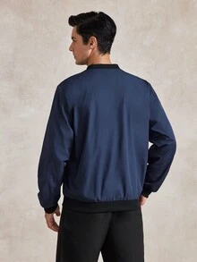 Courvante 男士純色極簡休閒拉鍊長袖夾克外套 防風衣/戶外防風衣，適合秋季商務日常通勤與冬季 - 寶藍色 - 查看 3